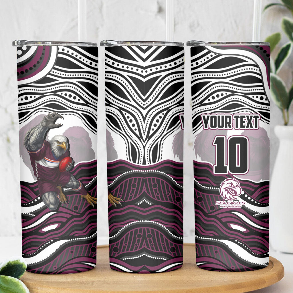 Personalized Manly Warringah Sea Eagles Skinny Tumbler Aboriginal Dot Art - Dreamtime Rugby Mascot