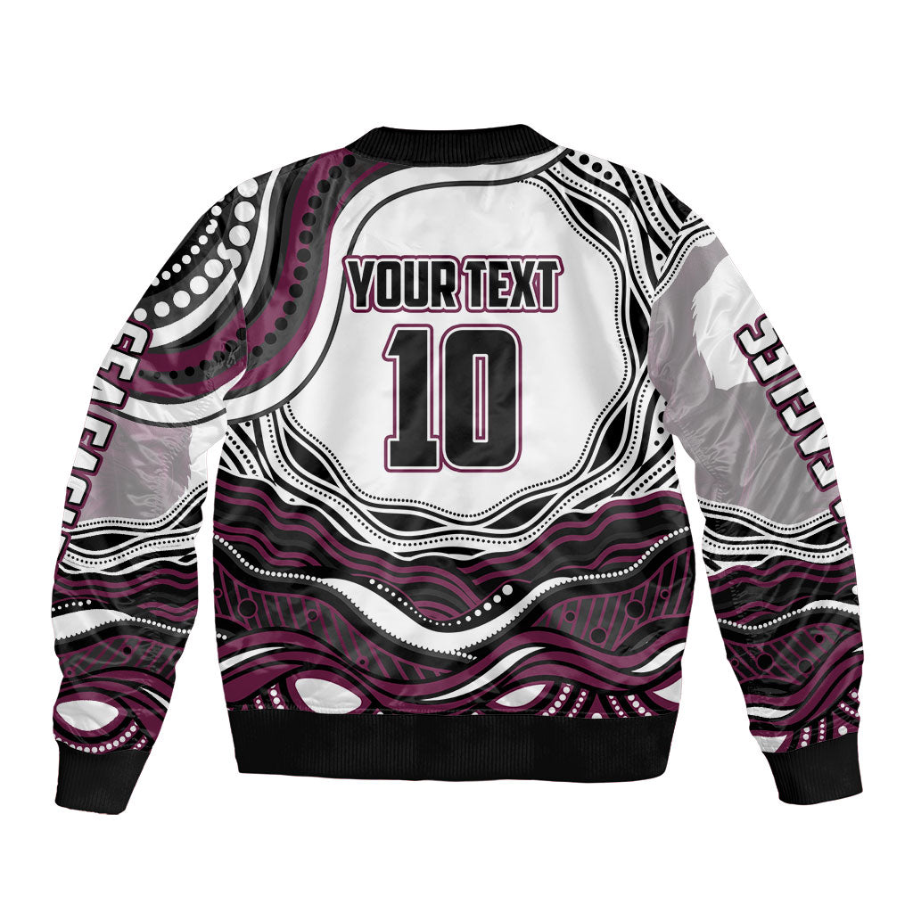 Personalized Manly Warringah Sea Eagles Sleeve Zip Bomber Jacket Aboriginal Dot Art - Dreamtime Rugby Mascot
