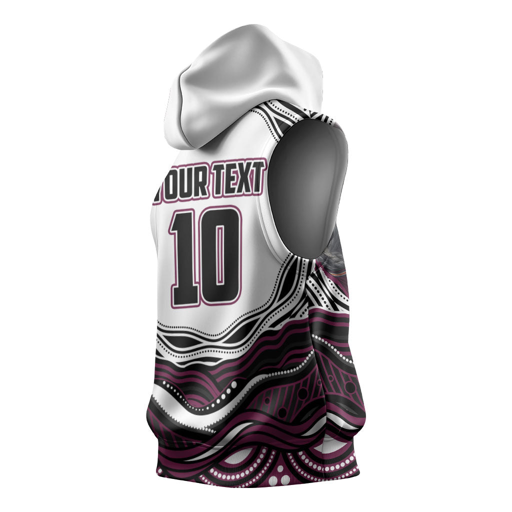 Personalized Manly Warringah Sea Eagles Sleeveless Hoodie Aboriginal Dot Art - Dreamtime Rugby Mascot