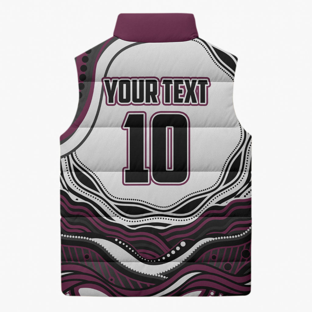 Personalized Manly Warringah Sea Eagles Sleeveless Puffer Jacket Aboriginal Dot Art - Dreamtime Rugby Mascot