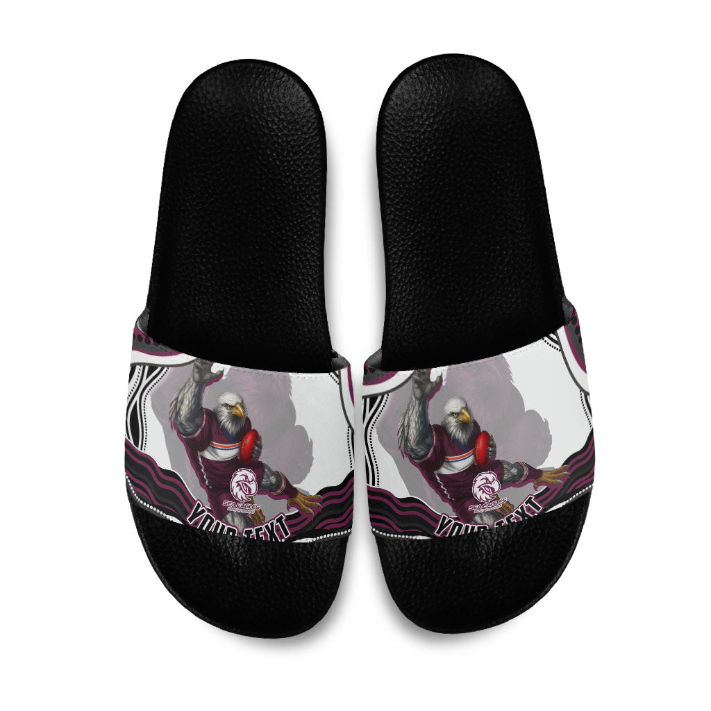 Personalized Manly Warringah Sea Eagles Slide Sandals Aboriginal Dot Art - Dreamtime Rugby Mascot