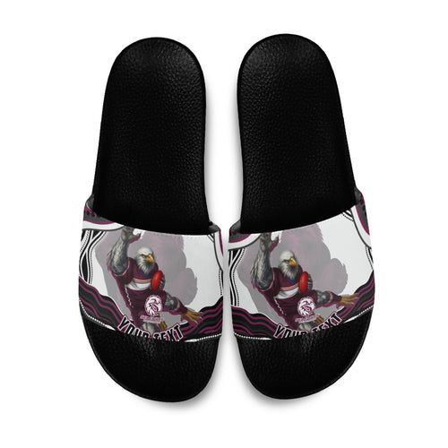 Personalized Manly Warringah Sea Eagles Slide Sandals Aboriginal Dot Art - Dreamtime Rugby Mascot