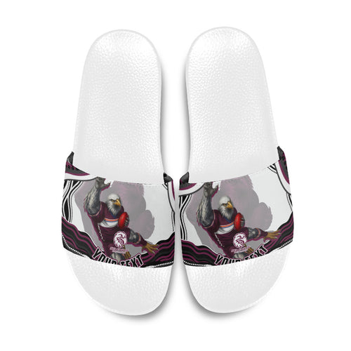 Personalized Manly Warringah Sea Eagles Slide Sandals Aboriginal Dot Art - Dreamtime Rugby Mascot