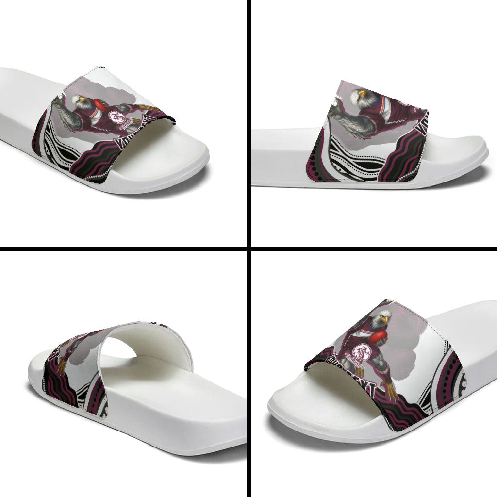 Personalized Manly Warringah Sea Eagles Slide Sandals Aboriginal Dot Art - Dreamtime Rugby Mascot