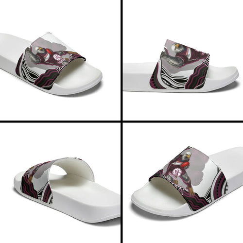 Personalized Manly Warringah Sea Eagles Slide Sandals Aboriginal Dot Art - Dreamtime Rugby Mascot