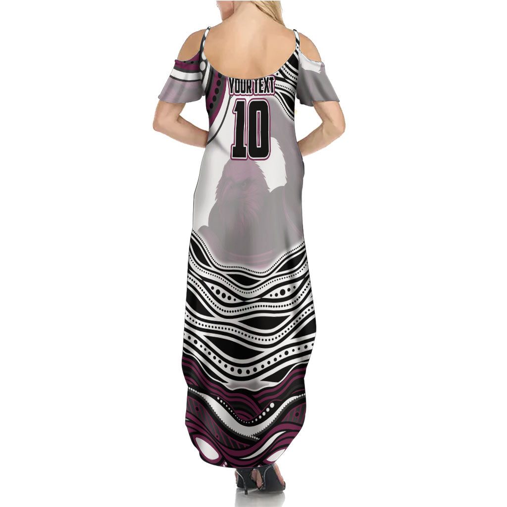 Personalized Manly Warringah Sea Eagles Summer Maxi Dress Aboriginal Dot Art - Dreamtime Rugby Mascot