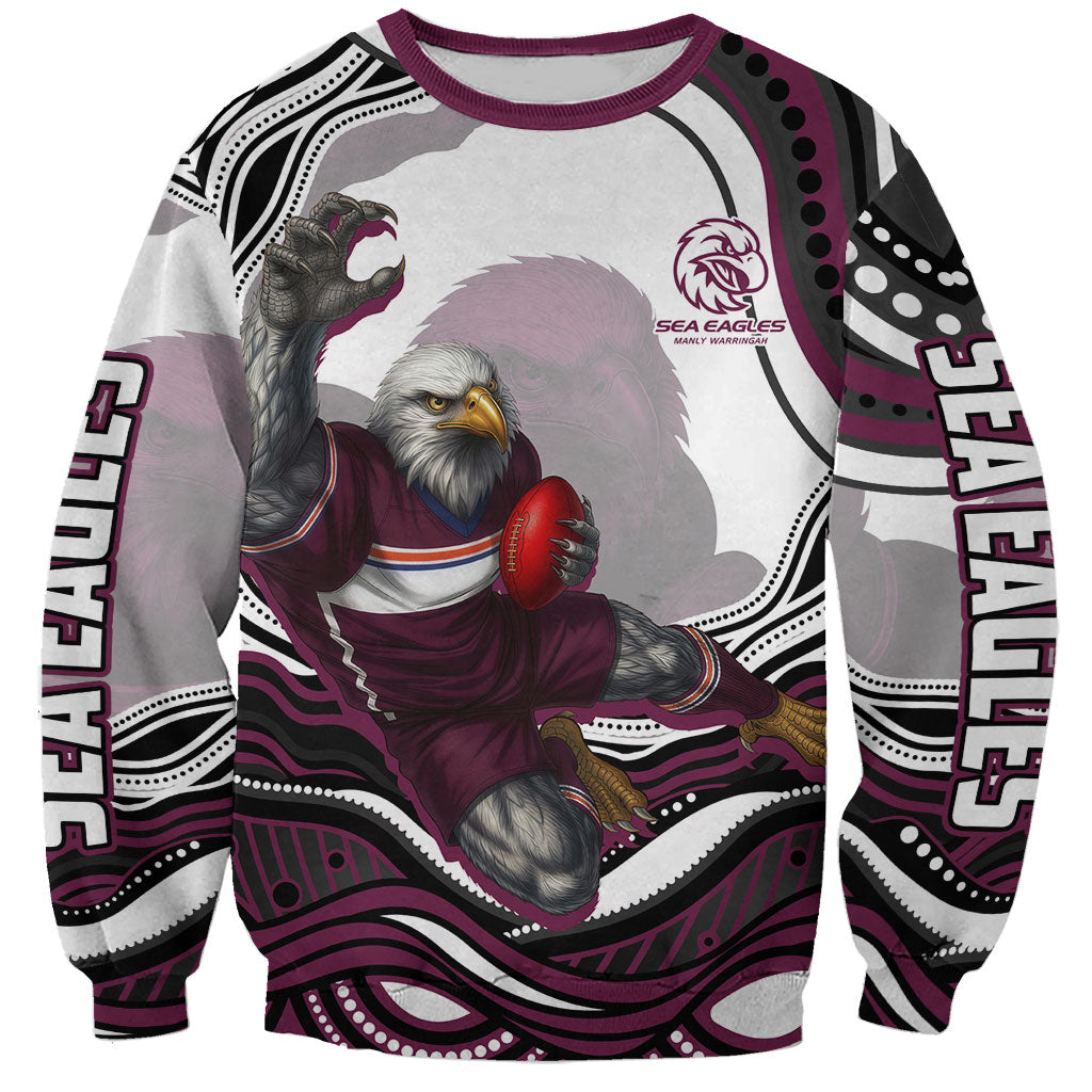 Personalized Manly Warringah Sea Eagles Sweatshirt Aboriginal Dot Art - Dreamtime Rugby Mascot