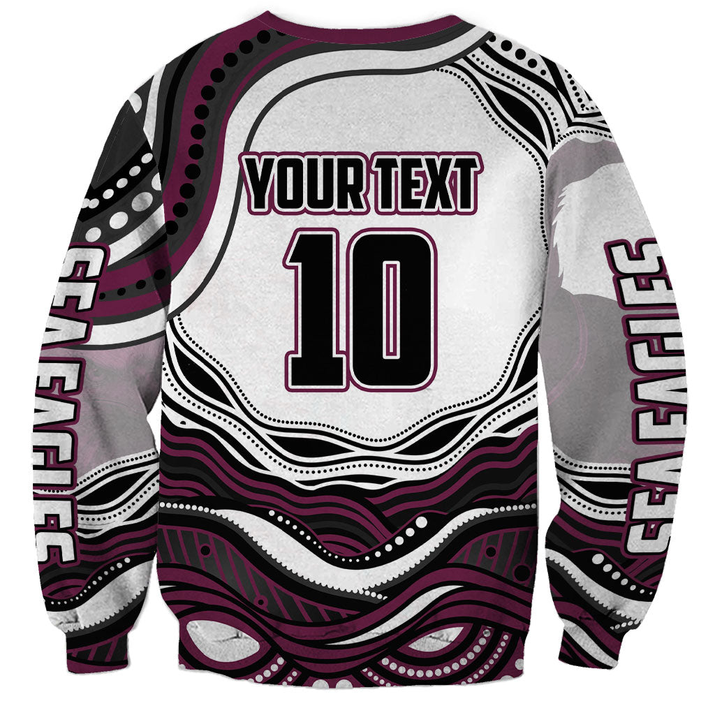 Personalized Manly Warringah Sea Eagles Sweatshirt Aboriginal Dot Art - Dreamtime Rugby Mascot