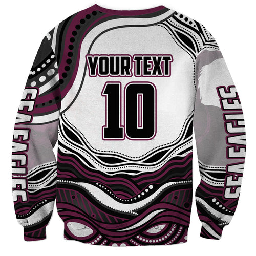 Personalized Manly Warringah Sea Eagles Sweatshirt Aboriginal Dot Art - Dreamtime Rugby Mascot