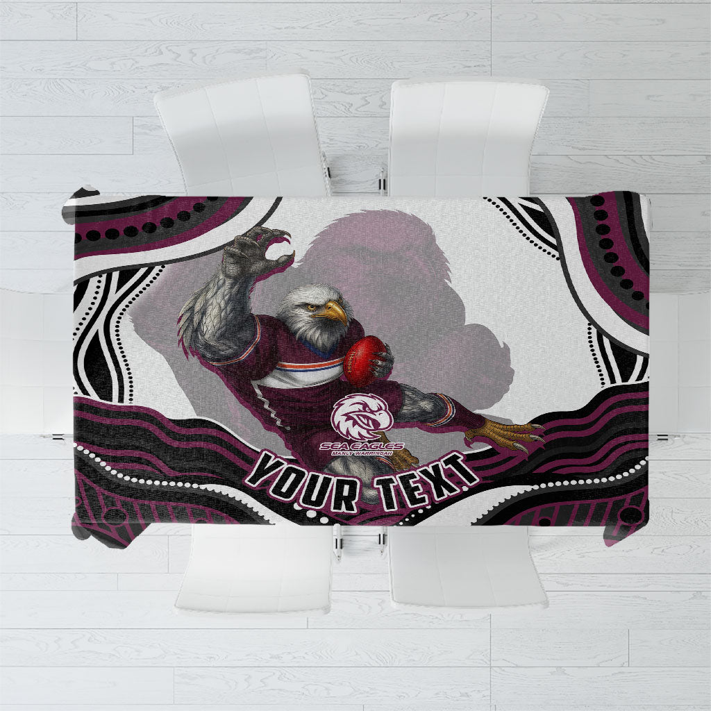 Personalized Manly Warringah Sea Eagles Tablecloth Aboriginal Dot Art - Dreamtime Rugby Mascot