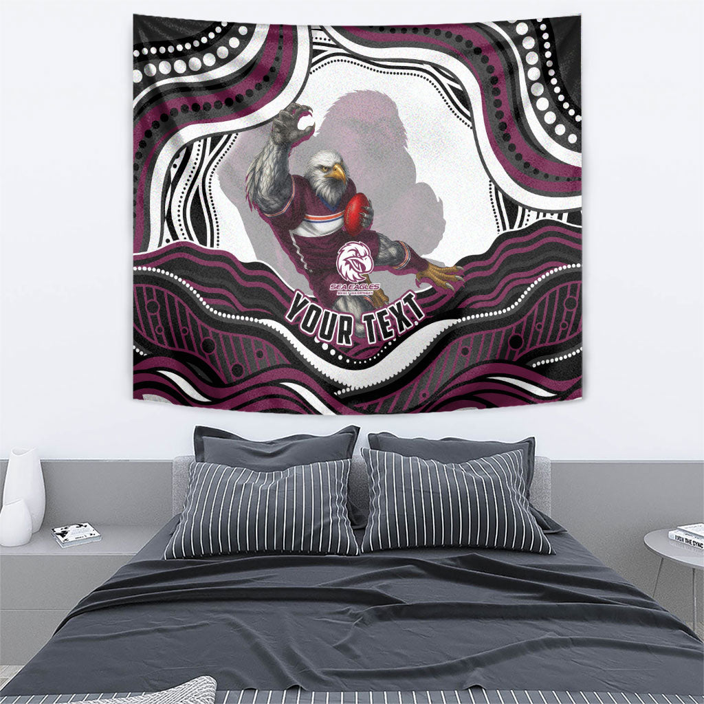 Personalized Manly Warringah Sea Eagles Tapestry Aboriginal Dot Art - Dreamtime Rugby Mascot