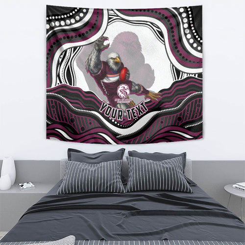 Personalized Manly Warringah Sea Eagles Tapestry Aboriginal Dot Art - Dreamtime Rugby Mascot