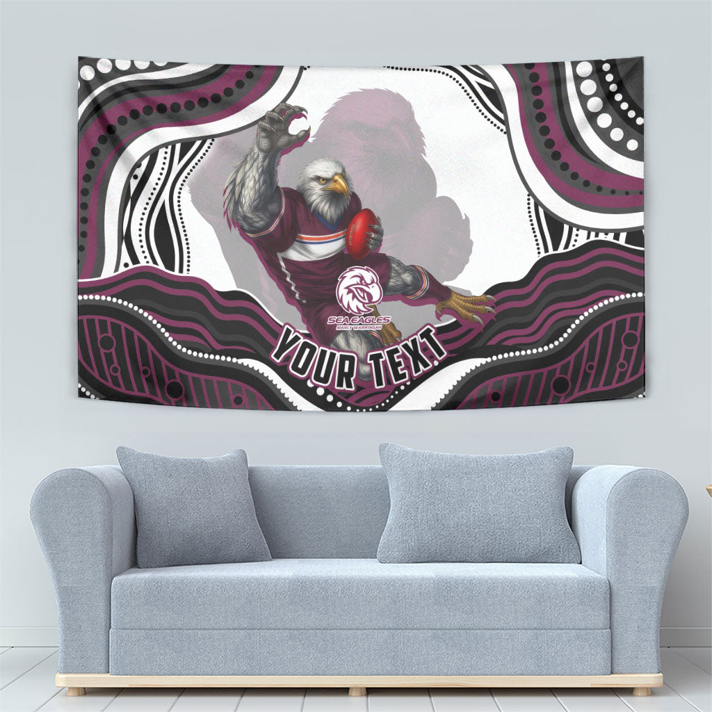 Personalized Manly Warringah Sea Eagles Tapestry Aboriginal Dot Art - Dreamtime Rugby Mascot
