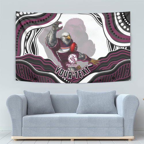 Personalized Manly Warringah Sea Eagles Tapestry Aboriginal Dot Art - Dreamtime Rugby Mascot