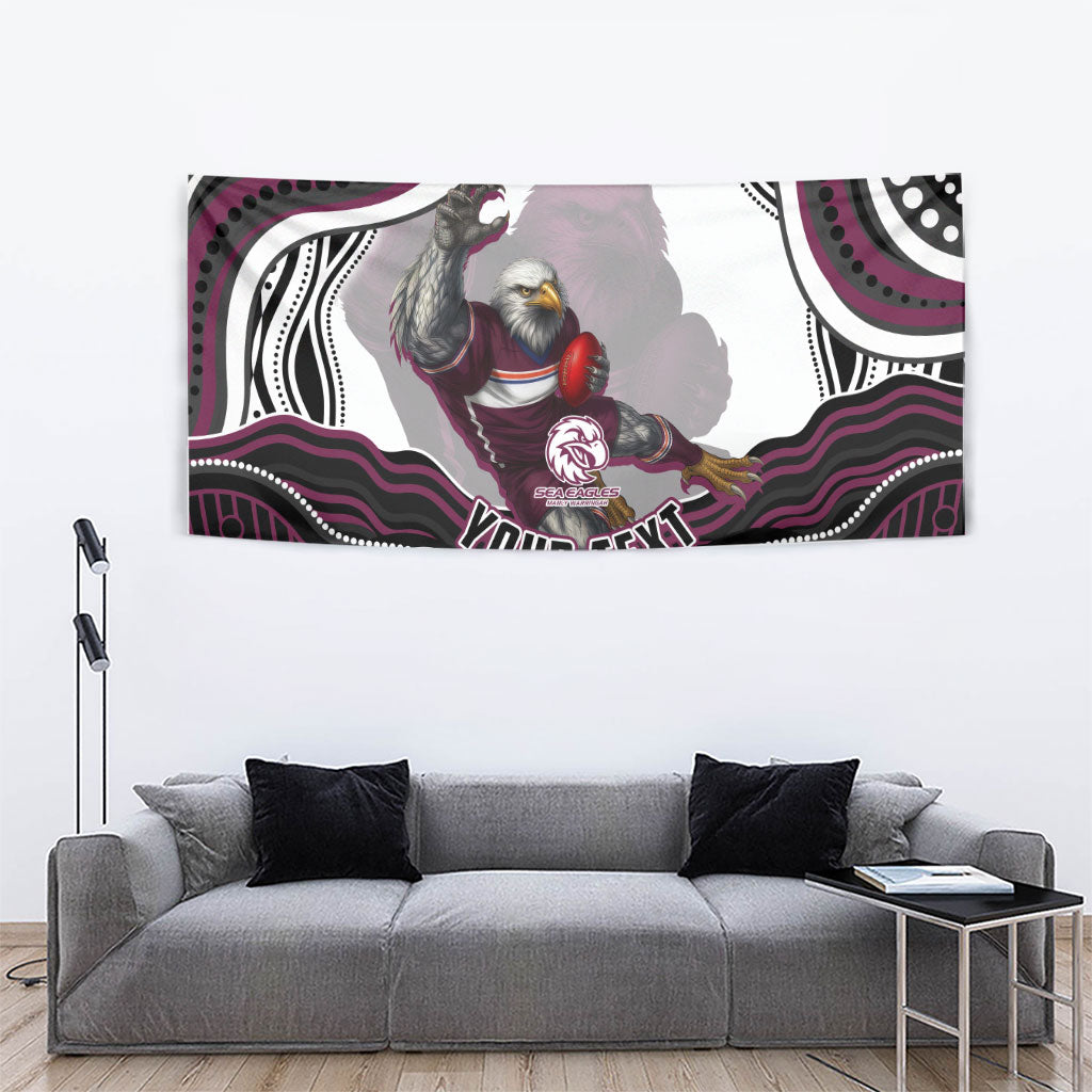 Personalized Manly Warringah Sea Eagles Tapestry Aboriginal Dot Art - Dreamtime Rugby Mascot