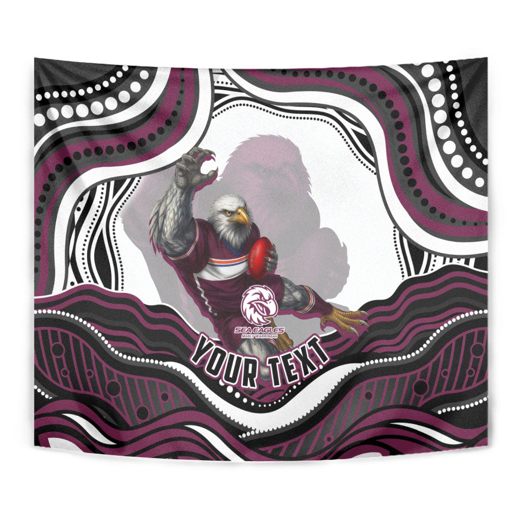 Personalized Manly Warringah Sea Eagles Tapestry Aboriginal Dot Art - Dreamtime Rugby Mascot