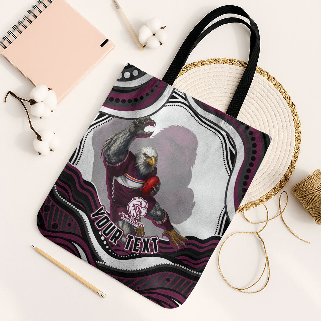 Personalized Manly Warringah Sea Eagles Tote Bag Aboriginal Dot Art - Dreamtime Rugby Mascot