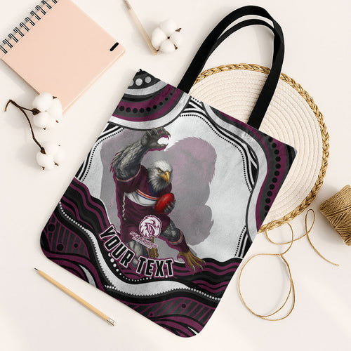 Personalized Manly Warringah Sea Eagles Tote Bag Aboriginal Dot Art - Dreamtime Rugby Mascot