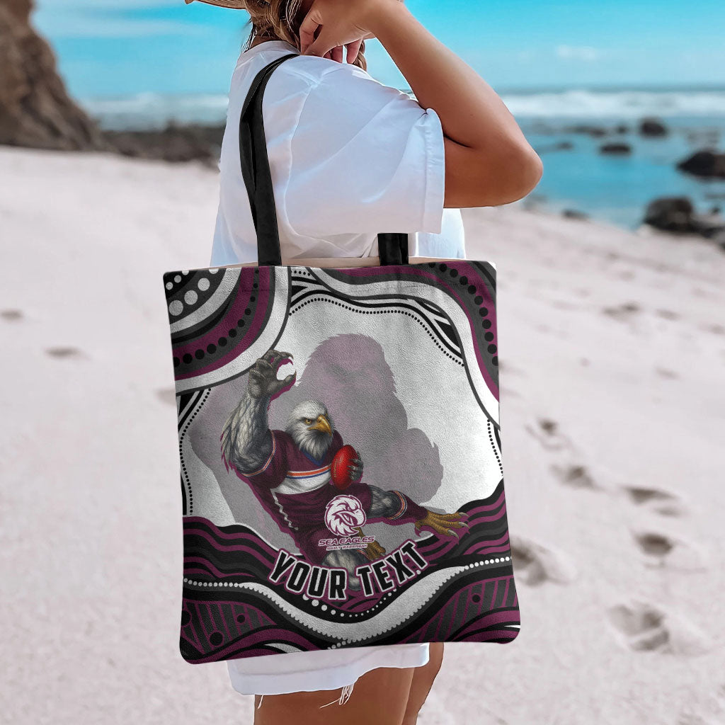 Personalized Manly Warringah Sea Eagles Tote Bag Aboriginal Dot Art - Dreamtime Rugby Mascot