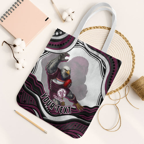 Personalized Manly Warringah Sea Eagles Tote Bag Aboriginal Dot Art - Dreamtime Rugby Mascot