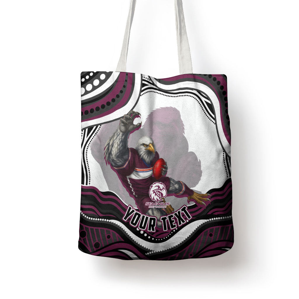 Personalized Manly Warringah Sea Eagles Tote Bag Aboriginal Dot Art - Dreamtime Rugby Mascot