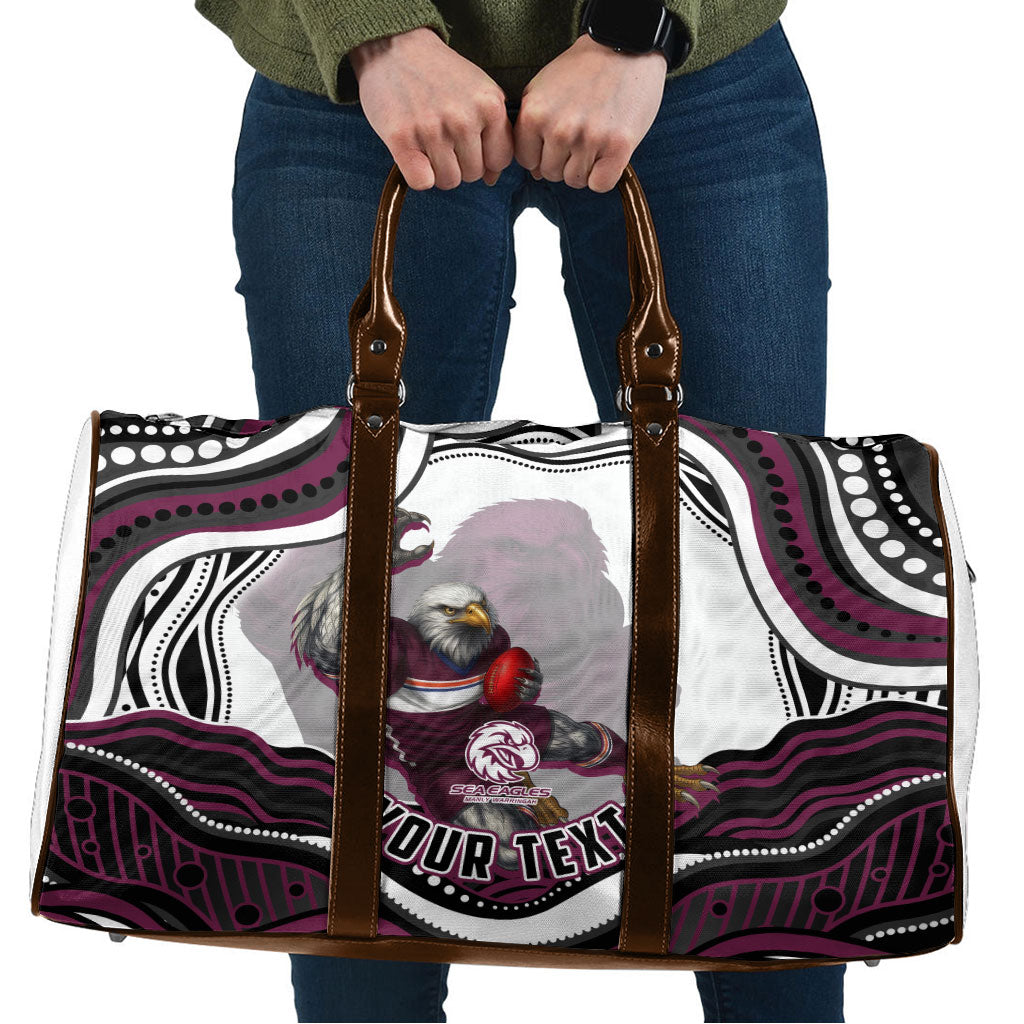Personalized Manly Warringah Sea Eagles Travel Bag Aboriginal Dot Art - Dreamtime Rugby Mascot