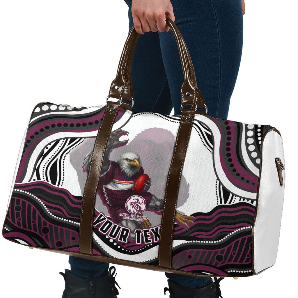 Personalized Manly Warringah Sea Eagles Travel Bag Aboriginal Dot Art - Dreamtime Rugby Mascot