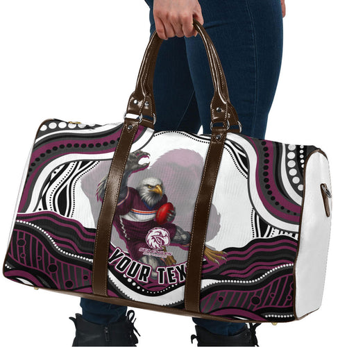 Personalized Manly Warringah Sea Eagles Travel Bag Aboriginal Dot Art - Dreamtime Rugby Mascot