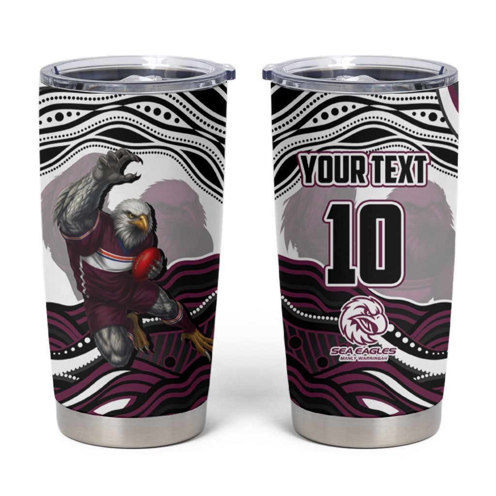 Personalized Manly Warringah Sea Eagles Tumbler Cup Aboriginal Dot Art - Dreamtime Rugby Mascot