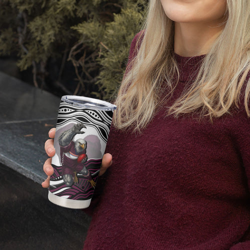 Personalized Manly Warringah Sea Eagles Tumbler Cup Aboriginal Dot Art - Dreamtime Rugby Mascot