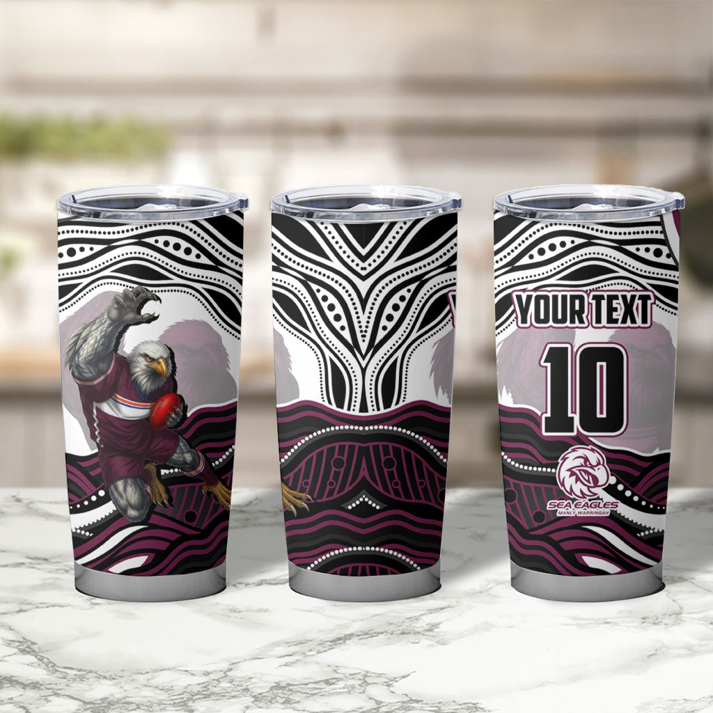 Personalized Manly Warringah Sea Eagles Tumbler Cup Aboriginal Dot Art - Dreamtime Rugby Mascot