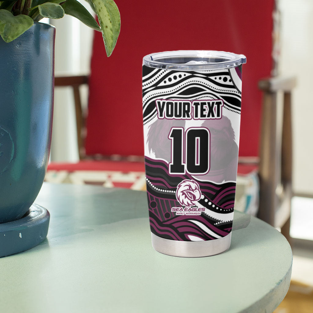 Personalized Manly Warringah Sea Eagles Tumbler Cup Aboriginal Dot Art - Dreamtime Rugby Mascot