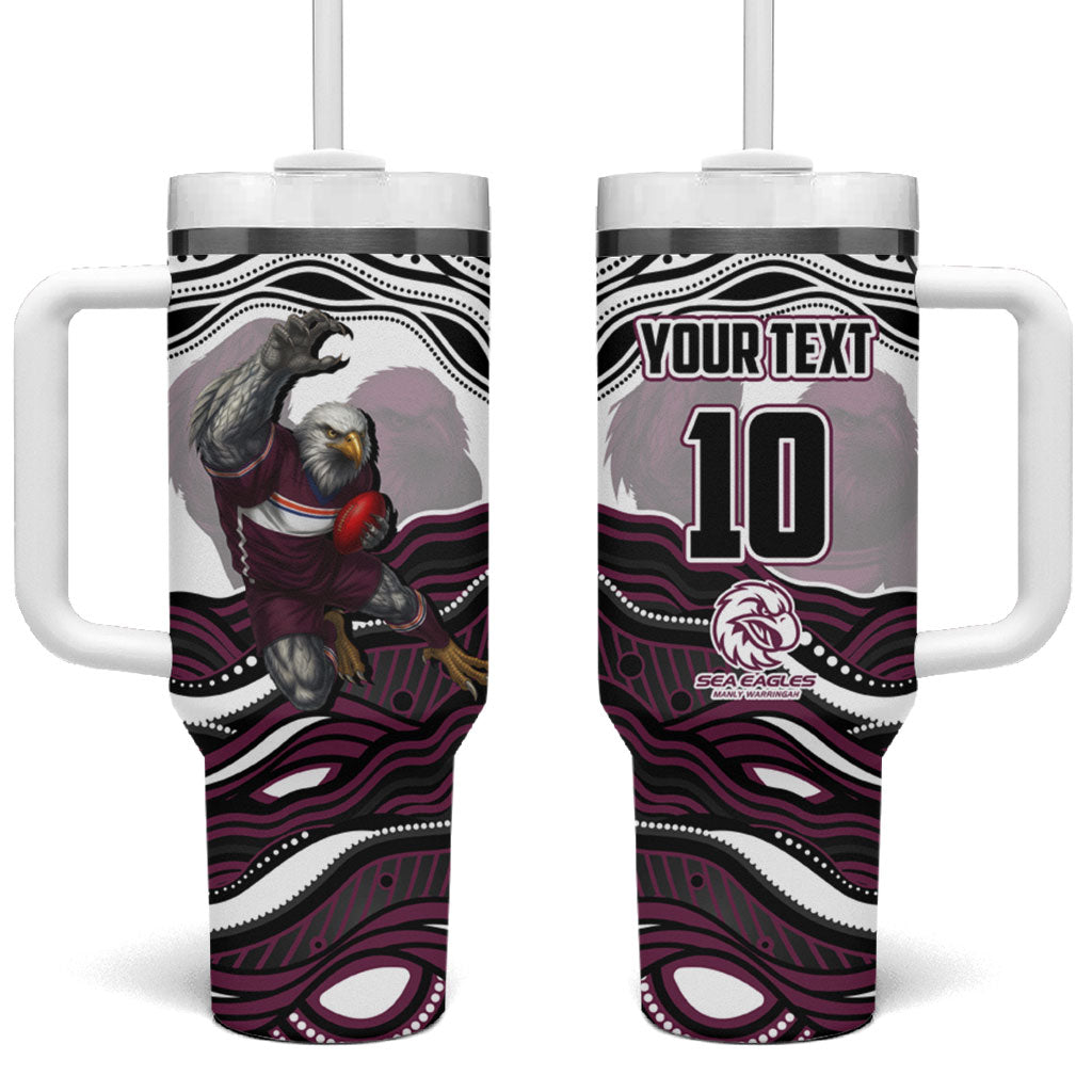 Personalized Manly Warringah Sea Eagles Tumbler With Handle Aboriginal Dot Art - Dreamtime Rugby Mascot