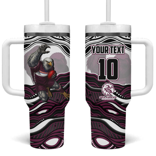 Personalized Manly Warringah Sea Eagles Tumbler With Handle Aboriginal Dot Art - Dreamtime Rugby Mascot