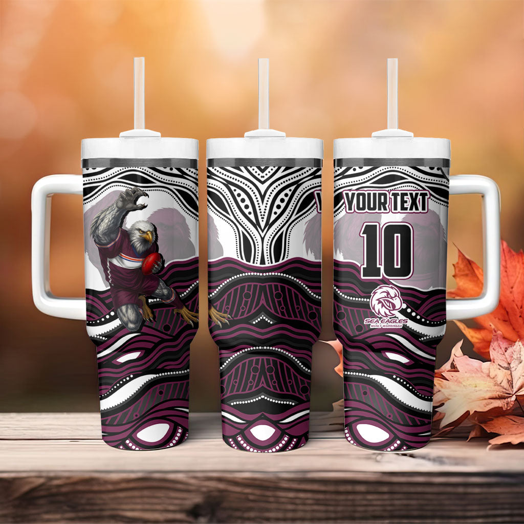 Personalized Manly Warringah Sea Eagles Tumbler With Handle Aboriginal Dot Art - Dreamtime Rugby Mascot