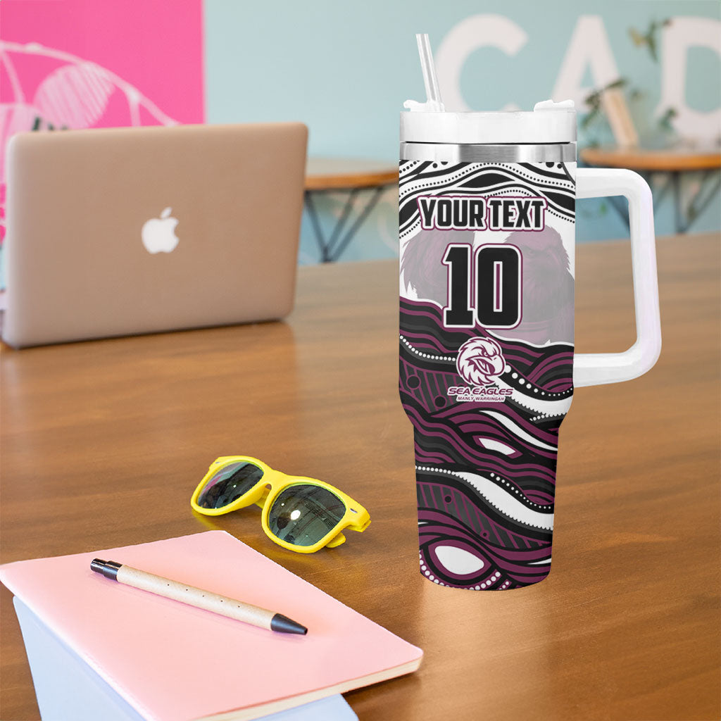 Personalized Manly Warringah Sea Eagles Tumbler With Handle Aboriginal Dot Art - Dreamtime Rugby Mascot