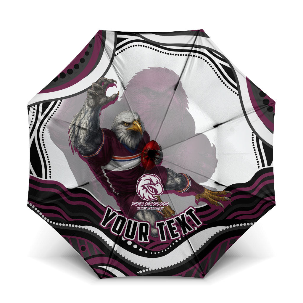 Personalized Manly Warringah Sea Eagles Umbrella Aboriginal Dot Art - Dreamtime Rugby Mascot