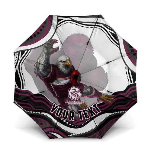 Personalized Manly Warringah Sea Eagles Umbrella Aboriginal Dot Art - Dreamtime Rugby Mascot