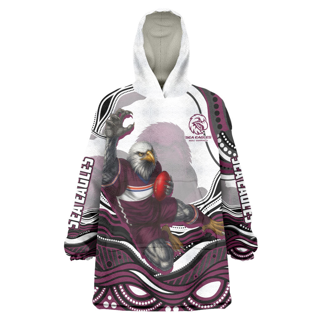 Personalized Manly Warringah Sea Eagles Wearable Blanket Hoodie Aboriginal Dot Art - Dreamtime Rugby Mascot