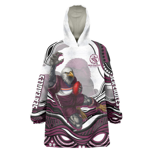 Personalized Manly Warringah Sea Eagles Wearable Blanket Hoodie Aboriginal Dot Art - Dreamtime Rugby Mascot
