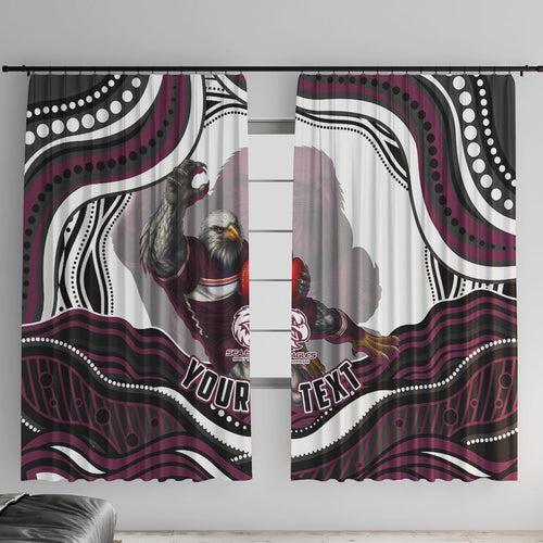 Personalized Manly Warringah Sea Eagles Window Curtain Aboriginal Dot Art - Dreamtime Rugby Mascot