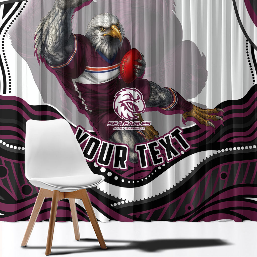 Personalized Manly Warringah Sea Eagles Window Curtain Aboriginal Dot Art - Dreamtime Rugby Mascot