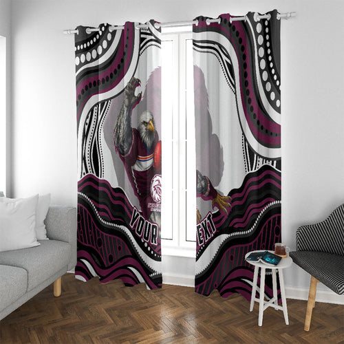 Personalized Manly Warringah Sea Eagles Window Curtain Aboriginal Dot Art - Dreamtime Rugby Mascot
