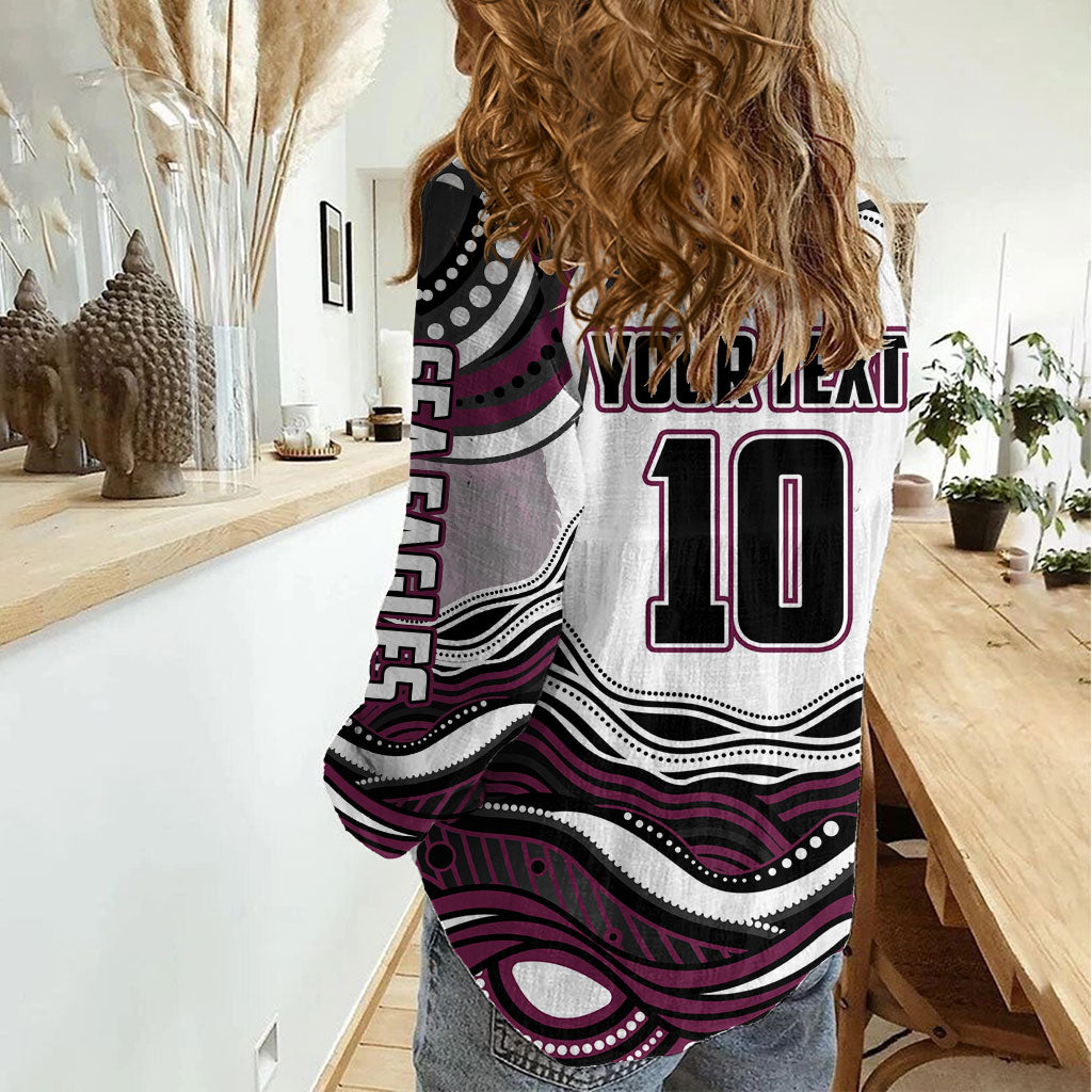 Personalized Manly Warringah Sea Eagles Women Casual Shirt Aboriginal Dot Art - Dreamtime Rugby Mascot