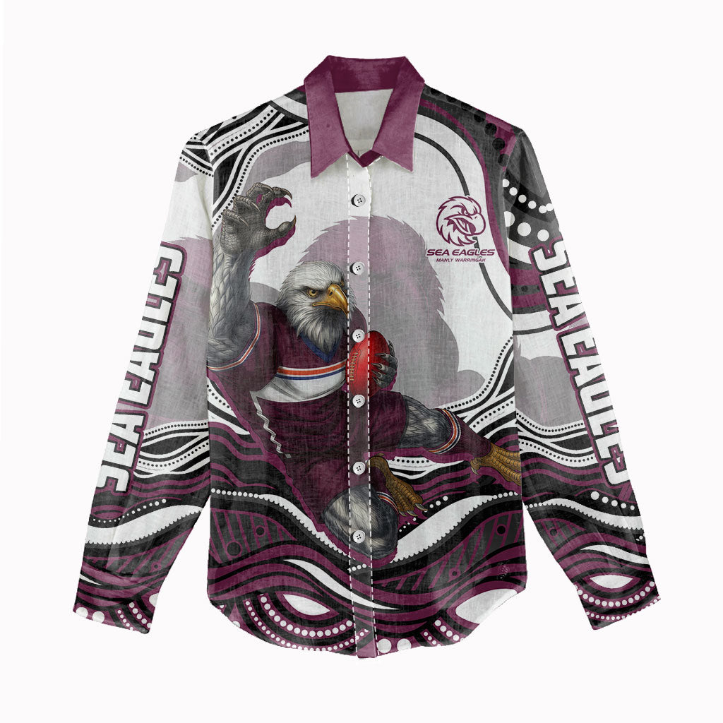 Personalized Manly Warringah Sea Eagles Women Casual Shirt Aboriginal Dot Art - Dreamtime Rugby Mascot