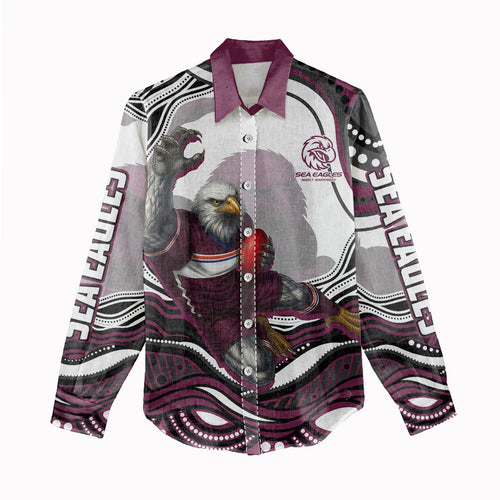 Personalized Manly Warringah Sea Eagles Women Casual Shirt Aboriginal Dot Art - Dreamtime Rugby Mascot