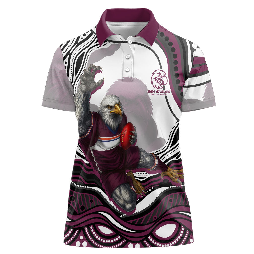 Personalized Manly Warringah Sea Eagles Women Polo Shirt Aboriginal Dot Art - Dreamtime Rugby Mascot