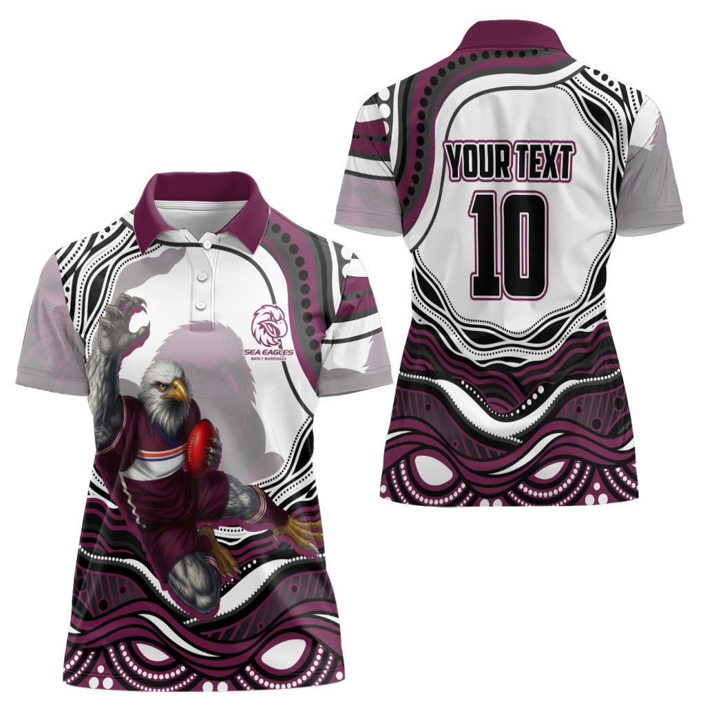 Personalized Manly Warringah Sea Eagles Women Polo Shirt Aboriginal Dot Art - Dreamtime Rugby Mascot