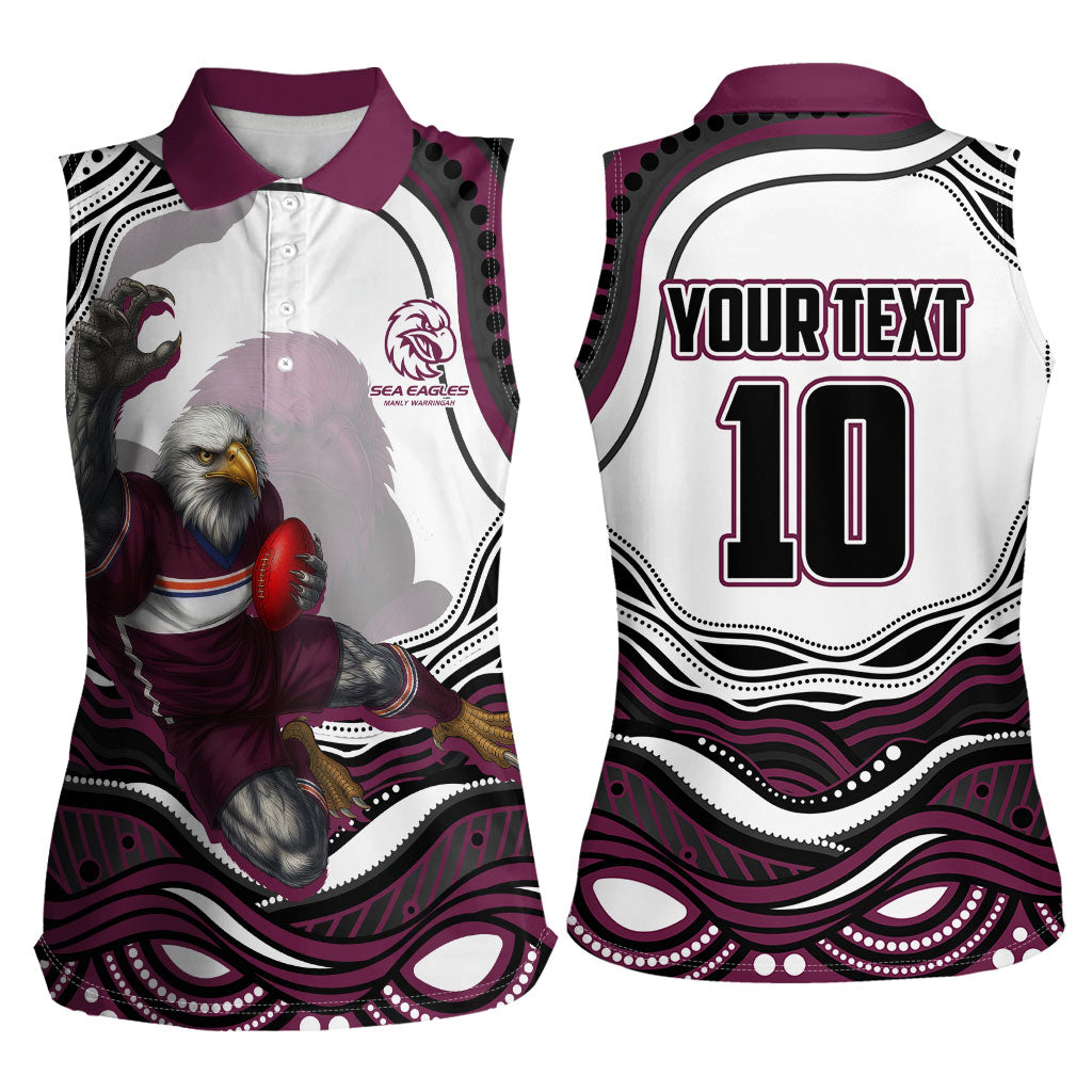 Personalized Manly Warringah Sea Eagles Women Sleeveless Polo Shirt Aboriginal Dot Art - Dreamtime Rugby Mascot