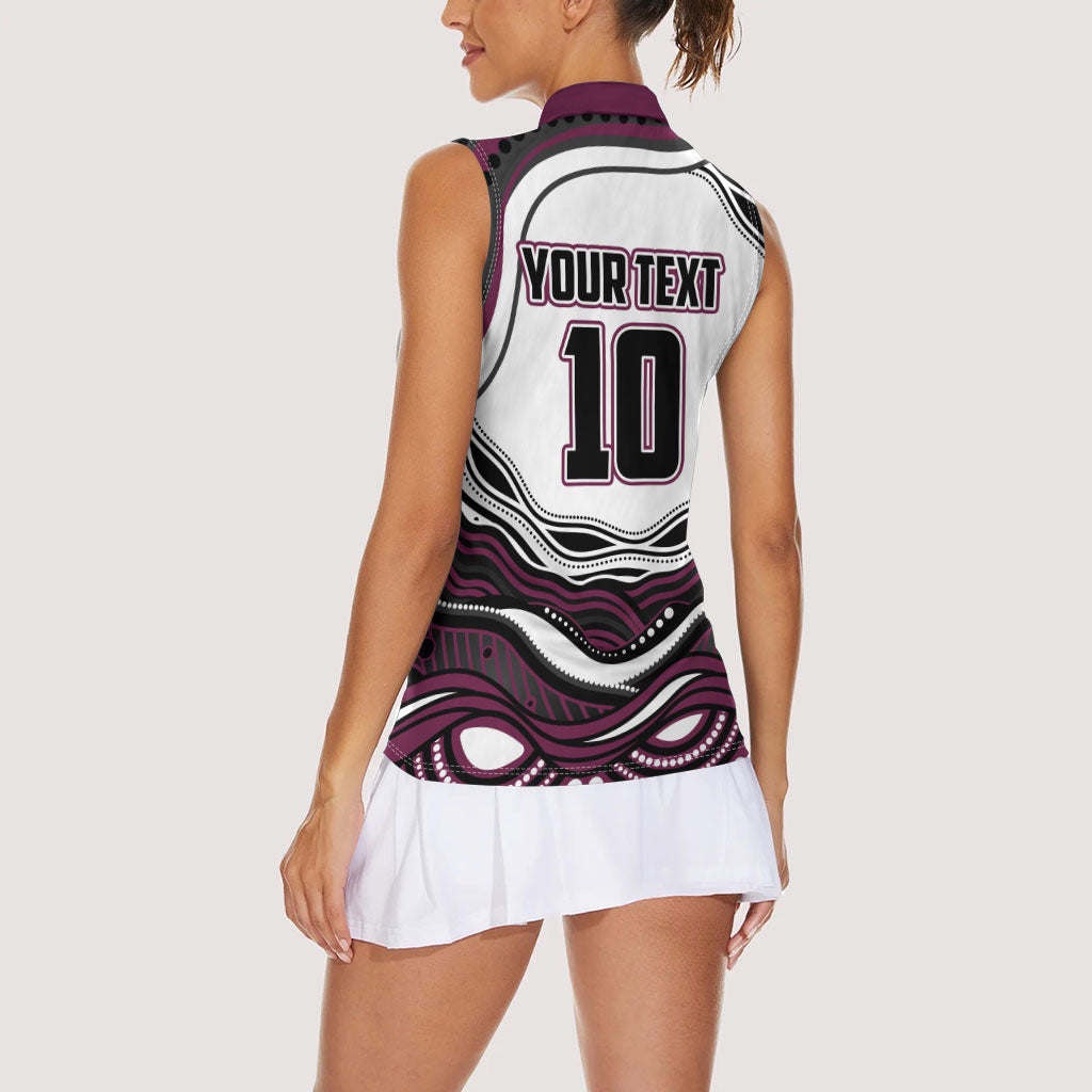 Personalized Manly Warringah Sea Eagles Women Sleeveless Polo Shirt Aboriginal Dot Art - Dreamtime Rugby Mascot